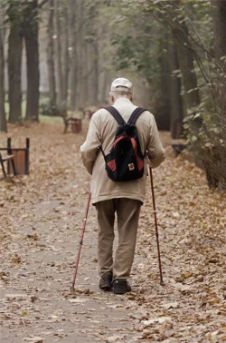 Elderly Man Backpacking Elderly Man Backpacking