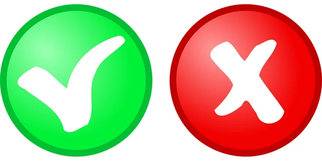green yes check, red no x green yes check, red no x