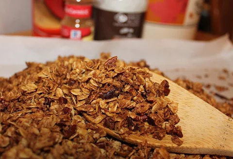 Closeup of granola on spoon Closeup of granola on spoon