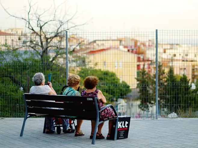 Grandma with friends on bench Grandma with friends on bench