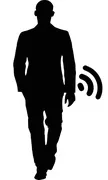 Silhouette of man with wifi coming from wrist Silhouette of man with wifi coming from wrist
